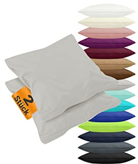 npluseins 2er Pack Kissenbezüge aus Jersey-Baumwolle in unifarbenem Design 1179.1539, ca. 40 x 40 cm, Silber