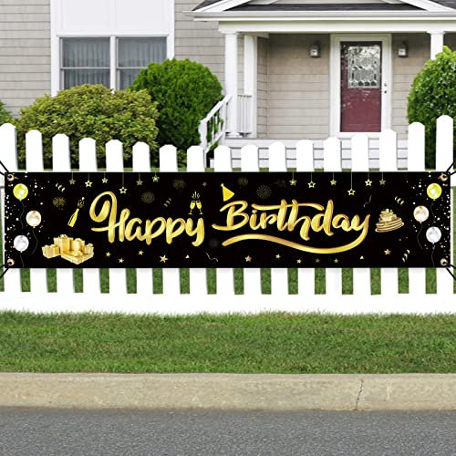 GoldRock Happy Birthday Deko Banner für Kinder, Jungen, Mädchen, Frau, Mann - Geburtstagsdeko Hintergrund, Geburtstagsfeier Dekorationen 210×40