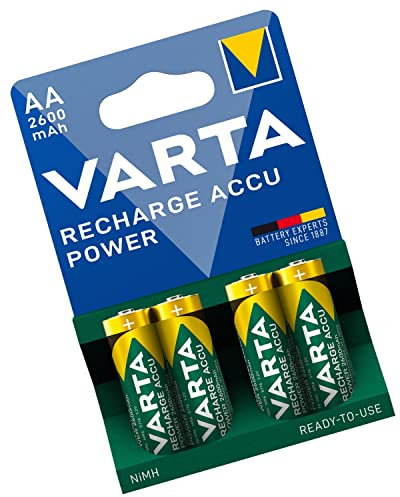 Baterías Recargables Varta HR6 - Pack de 4 Pilas Recargables AA 2600 mAh