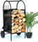 DanDiBo Kaminholzregal Innen Metall Schwarz Kaminholzständer 80 cm mit Kaminbesteck und Rädern 96358 Kaminholzwagen Holzkorb Kaminholzhalter Holzregal