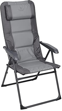 Hi-Gear Wisconsin Reclining Camping Chair with Padded Seat & Adjustable Headrest Pillow, Portable, Folding, Collapsible, Durable, Ideal for Camping, Festivals, Picnics, the Beach & Garden, Grey
