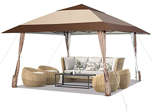 KOMFOTTEU 3.9x3.9m Gartenpavillon höhenverstellbar, Faltpavillon tragbar mit Aufbewahrungstasche & Rädern und 4 Sandsäcken，Gartenzelt Partyzelt für Garten, Terrasse, Hof