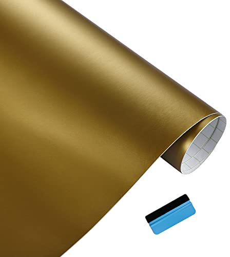 NewL Matte Gold Vinyl Car Wrap DIY Self Adhesive Film 50 x 150 cm | Matte finish, air release channels, heat stretchable, weatherproof, for cars, motorbikes & furniture, laptop, phone decor
