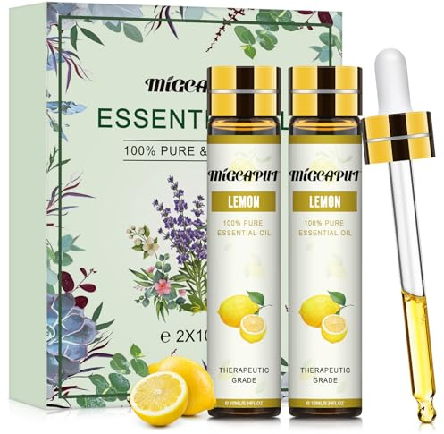MIGCAPUT Citron Eteriska Oljor Set 2 x 10ML, Terapeutisk Kvalitet Citronolja, 100% Ren Naturlig Aromaterapi Aromatisk Olja för Luftfuktare Diffusor, SPA, Massage, Sömn, Tvål