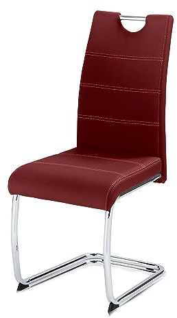 KHG Esszimmerstuhl Schwingstuhl Polsterstuhl Küchenstuhl Kunstleder Rot - Design Stuhl Sitzhöhe 48 cm - Freischwinger mit integriertem Griff, für Büro Küche Wohnzimmer