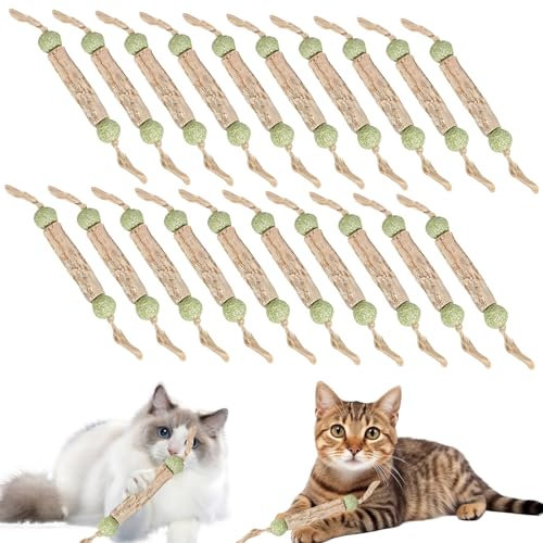 Katzenminze Sticks, Zahnpflege Katzen, Katzenspielzeug, Katzenminze Spielzeug Katzen Kauhölzer Sticks für Katzen Zahnpflege & Gegen Mundgeruch Natürlich Sicher Katzensticks Kausticks Set (20 Stück)
