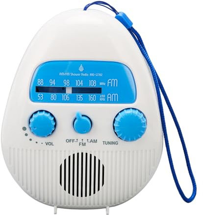 Sarini Wasserdichtes kabelloses FM-Badezimmerradio,tragbares AM-FM-Duschradio,eingebauter Lautsprecher,batteriebetriebenes Digitalradio mit Tragegurt