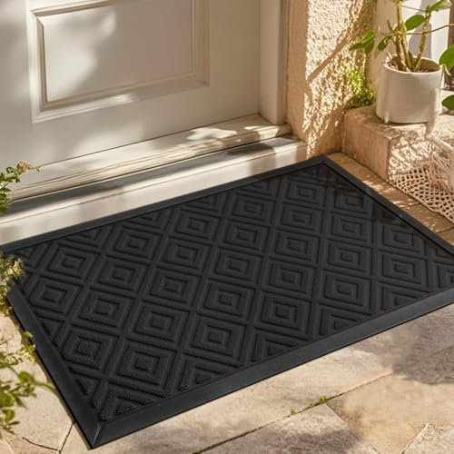 LEKEEPGO Felpudo Entrada Casa 43x75cm, Drenaje Felpudo, Alfombra Entrada Casa Antideslizante, Alfombras de Exterior Lavables, Tapete Entrada para Exterior, Balcón, Corredor, Negro
