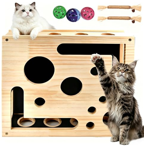 Tavola da gioco per gatti, 30 x 25 cm, giocattolo per gatti, giocattolo interattivo per gatti, giocattolo per gatti con 3 palline, giocattolo per gatti auto-occupazione, giocattolo intelligenza per