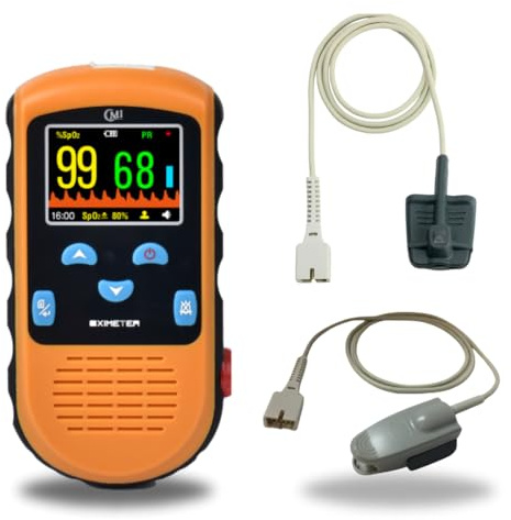 CMI Health Rechargeable Finger Pulse Oximeter for Adults, Continuous SpO2 & Pulse Rate Readings, Spot Check Mode, Adjustable Alerts, Ideal for Sports, Aviation & Wellness, Carry Case and AC Adapter Included