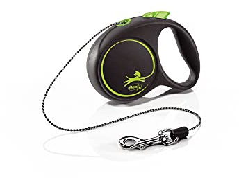 Flexi® Black Design XS | Laisse rétractable à Cordon de 3 m pour Petits Chiens jusqu'à 8 kg | Format de Poche | poignée à 3 Doigts | Noir/Vert | Laisse à Enrouleur | Poids : 90 g | 7,8 x 10,9 cm