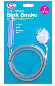 Vivid Plumbers Drain Sink Snake 1m with Fixed Plastic Brush, Pipe Cleaning Spiral Tool with Rubber Coating, Plumbing Snake, Drain Auger Ideal for Removing Hair and Dirt, Drain Cleaner.