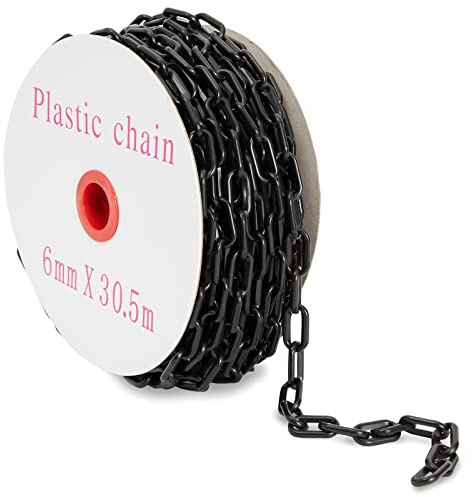 Stockroom Plus Plastic Chain - 100 ft, Black Plastic Chain Links - Safety Barrier for Fence, Driveway, Parking Lot & Gate