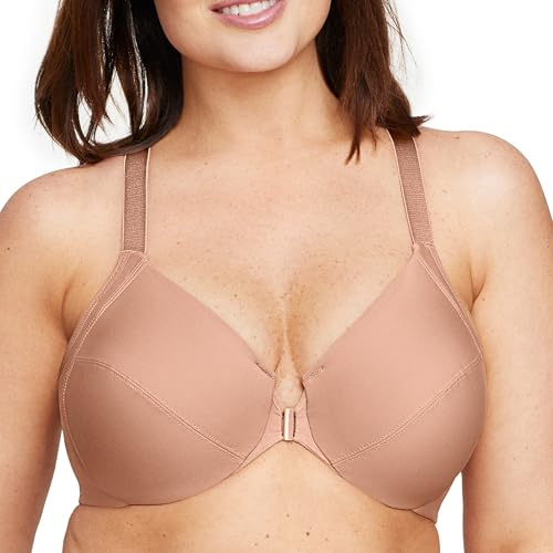 Glamorise Große Größen Plusgröße Glättender Wonderwire-Vorderverschluss-BH mit Bügel Nr. 1247, Cappuccino, 100G