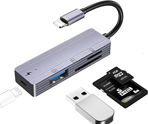 sunshot Lettore di Schede SD/TF per iPhone/iPad, Adattatore USB OTG 4 in 1 con ricarica e slot card, compatibile con iPhone 12 11 Xs/Xr/X e iPad, Supporta Dischi USB, Mouse, Tastiera, Hub, MIDI, ecc.