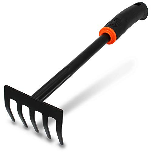 BRADAS® Kleinrechen DE LUXE Gartenrechen Arbeitsbreite 9 cm 5-Zinken-Handrechen Mit Rutschfester & Ergonomischer Griff | Hochwertiger Stahl Rechen Zum Rechen & Lockern Des Bodens Gartenwerkzeuge