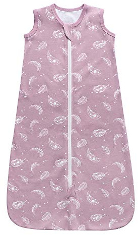 Owlivia Bio-Baumwolle Baby Schlafsack 0.5 Tog Jungen Mädchen Schlafsack, Tragbare Baby-Decke mit 2-Wege-Reißverschluss (Feder Violett, 12-18 Monate)