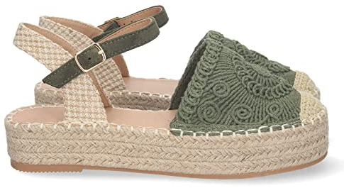 Sandale compensée pour Femme, Confortable, doublée en Jute, Tige fermée et lacée, Talon Ouvert et Fermeture à Boucle Vert Talla 39