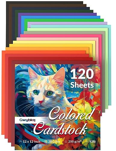 120 ark färgade papper 12 tum x 12 tum, kartongpapper 250 gsm/41 kg för skrivare, 20 färger kortstämpel för scrapbooking, korttillverkning, hantverksmaterial