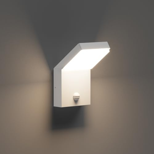 Klighten Applique Esterno 24W LED con Sensore di Movimento, Lampade da Parete IP65 Impermeabile Luci da Parete in Alluminio per Corridoio Ingresso Terrazza, 1500LM, Bianco, Bianco Naturale 4000K