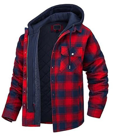 EMATOP Jacken Herren Warm Gefüttert Winterjacke Sport Langarm Kapuzenjacke Flauschig Kariertes Steppjacke mit Kapuze Baumwolle Fleecejacke Herbst Winter Winddicht Arbeitsjacke Daunenjacke
