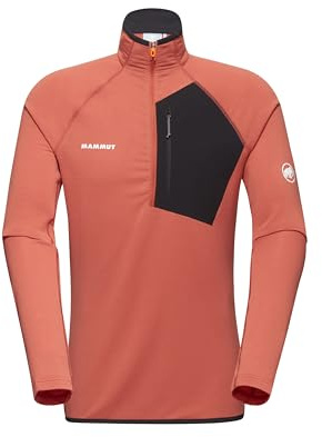 Mammut Polartec Power Grid Men's Half Zip Pullover L Orange Functional Shirt Top for Athletes, Brick-Black, L