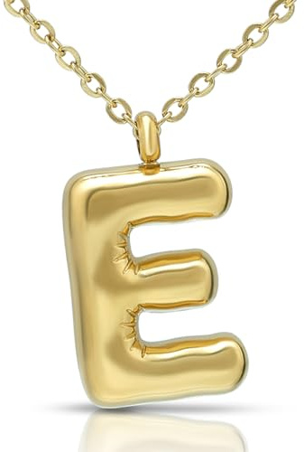Joacii Halsband med 18K förgylld bubblig bokstavsberlock för kvinnor, halsband med tjock bokstavsberlock för män, Rostfritt stål