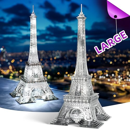 GalaSpark 21 Pouces Puzzle 3D LED Tour Eiffel Modèle Kit Décoration de la Maison Monument de Paris Ambiance Veilleuse pour Adultes et Enfants Cadeau 201PCS (Argent, Grande Taille)