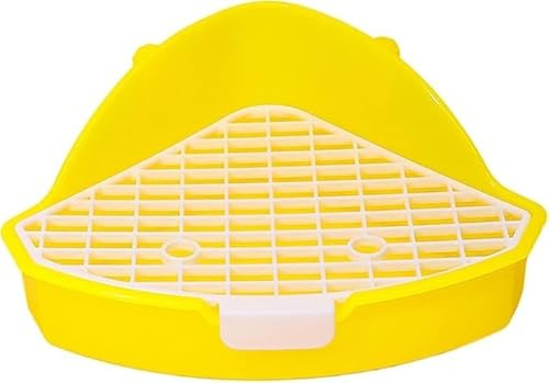 Taicols Lapin Toilettes Animaux de Compagnie Bac à litière pour Lapin avec Grille Pot Triangle Entraîneur de Pot en Cage (Jaune)