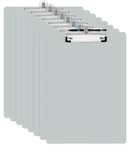 YAWOIRG Klemmbrett Holz A4,8 Stück A4 Klemmbrett,A4 Klemmbrett aus Holz mit Stifthalter,Schreibbrett Klemmbrett,Klemmbrett Holz für Unternehmen,A4 Clipboards Clip Board,Grau