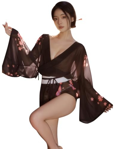 QNCLO Pigiama da donna cosplay giapponese kimono stampa prospettiva Halloween vestito lingerie, nero, taglia unica
