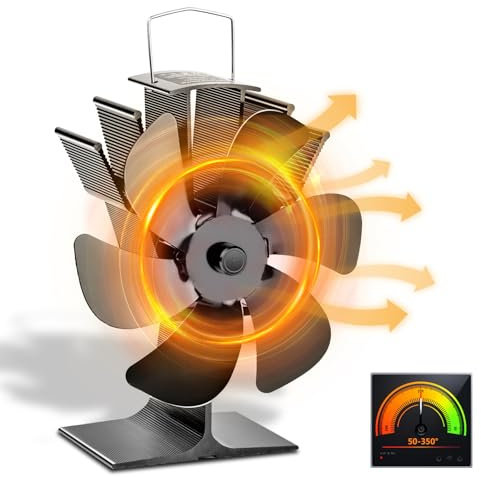 KAEFUYS Ventilatore per Stufa a Legna, Ventola Stufa Legna con 6 Pale, Ventilatore per Camino Silenzioso Alimentato Calore, Ventola da Caminod per Bruciatore di Tronchi Stufa