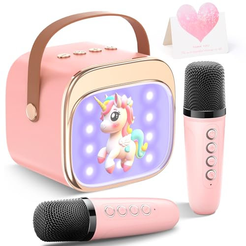 LUVTOY Karaoke Maschine mit 2 Mikrofonen：[Haute Couture ] Einhorn Geschenke Für Mädchen - Bluetooth Karaoke Mikrofon Kinder - Mikrofon für Mädchen 3-12 Jahre - Ostergeschenke Mädchen Spielzeug