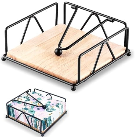 Portatovaglioli Nero, Portavaglioli, Base inLegno e Supporto in Ferro, Porta Tovaglioli, Porta Tovaglioli da Tavolo da Pranzo, Adatto per Sala da Pranzo, Cucina, Sala da Pranzo, Picnic