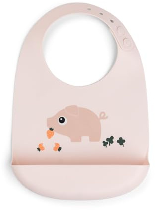 Done by Deer Babero de silicona – Ajustable con dos botones en el cuello – Babero con bolsa de recogida – Hecho de silicona de grado alimenticio, libre de BPA y otras sustancias nocivas, Pigee Rosa