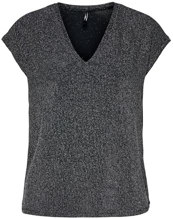 ONLY Onlcarol S/S Haut pailleté à col en V pour Femme, Noir, Taille XL