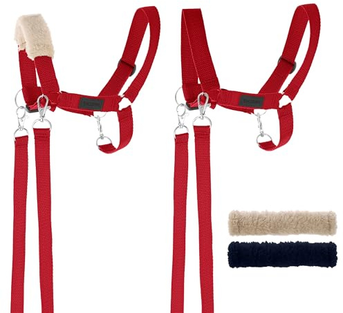 SKIPPI Cabestro para Hobby Horse - Rojo, Hobby Horse Accesorios, Halter, Riendas y 2 Protectores de Forro Polar, Talla única