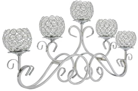 GXFCHYL 5 Arms Crystal Candle Holders Candlestick Holder Candelabras for Table Centerpiece Wedding Home Decor Home Tabletop Centerpiece Candle Holder (Silver)