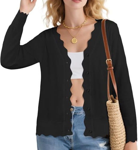 AOOSU Cárdigan de Mujer, Cardigan de Punto para Mujer con Botones, Cuello en V Chaqueta de Punto Ligero y Elegante el para Salir Salir de Fiesta IR de Compras Trabajar