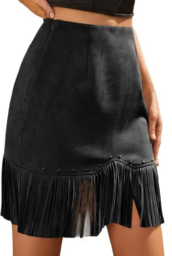 Bkazwe Mini Jupe Cowboy Frangée - Style Western Rétro - Courte et Sexy - Idéal Festival, Fête & Extérieur - Fermeture Latérale - Tendance Bohème