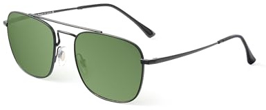 JIM HALO Retro Platz Flieger Sonnenbrille Premium Glas Linse Flach Metall Gläser Damen Herren(Schwarz/Grüne Gläser)