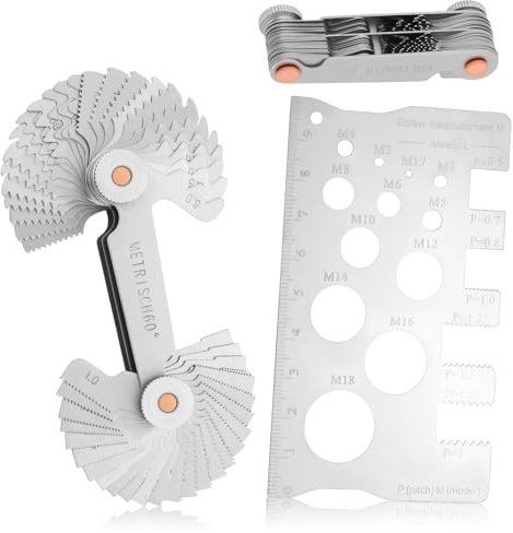 52 Blätter Gewindelehre, Doppelköpfe Gewindeschablone 24 Blätter Metrisch 60° 0,25-6,0mm und 28 Blätter Zoll 55° 4G-62G mit Gewindeanzeige-Schraubenmessung, Gewinde Messwerkzeuge für Gewindegröße