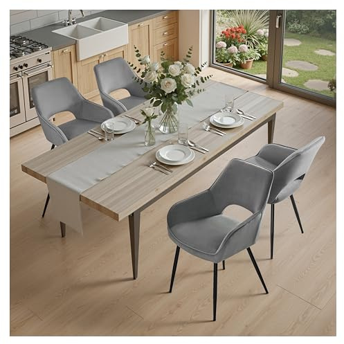 STOOLINK Set di 4 Sedia da Cucina, Sedia Sala da Pranzo in Velluto, Sedie Soggiorno Imbottita dal Design Moderno, Sedie da Sala da Pranzo con Schienale Ritagliato per Cucina - Grigio