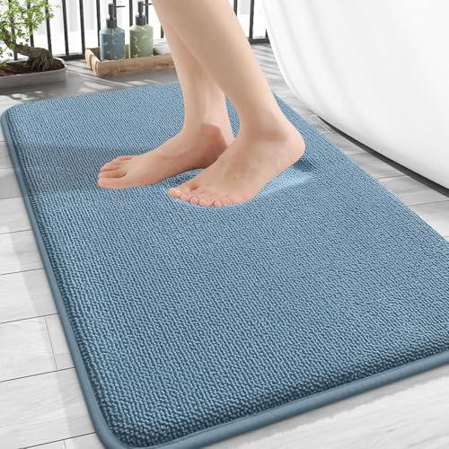 Homaxy Badrumsmatta i minnesskum, halkfri, tvättbar tjock badmatta, absorberande badmatta, badrumsmatta, duschmatta för badrum – 50 x 76 cm, smogblå