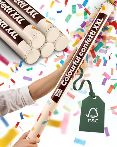 Partyjoker 5er Set Konfettikanone Bunt XXL - Extra Groß & Extra viel Konfetti - Einfach & Sicher zu Bedienen - 5-8 Meter Konfettistrahl - Für Innen und Draußen