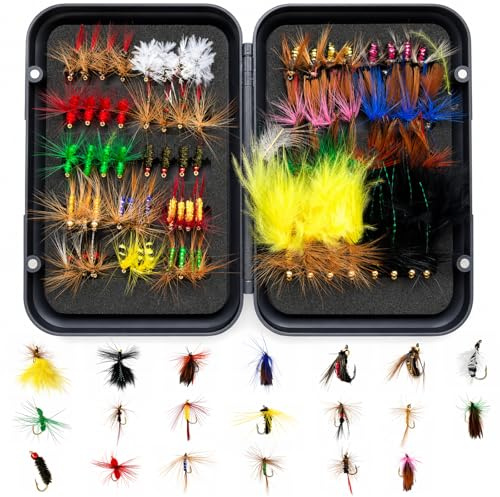 Realure 80 Kit De Moscas De Pesca con Caja, 20 Estilos De Moscas Delicadas para Truchas, Percas, Salmones, Juego De Señuelos para Pesca con Mosca De Trucha Marina En Ríos Y Lagos