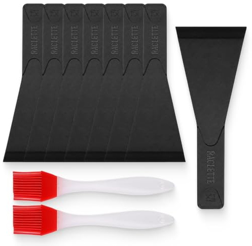 Juego de espátulas para raclette, 8 unidades, de nailon, con 2 cepillos de silicona para queso, parrilla, fondue, sartenes, cocina, antiadherentes, para raclette, noche, accesorios