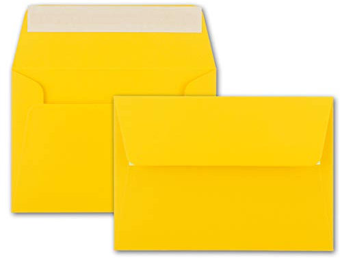 50x Brief-Umschläge B6 - Honiggelb - 12,5 x 17,5 cm - Haftklebung 120 g/m² - breite edle Verschluss-Lasche - hochwertige Einladungs-Umschläge