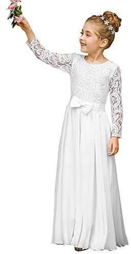 Vintage Flower Girl Dress Fancy Boho Chiffon A-line Dresses for Wedding Pageant 2-12 Year Old (Ivory,8)