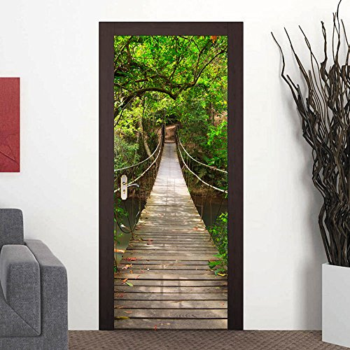 Modern Art Drawbridge 3D Door Sticker, Peel and Stick Vinyl Door Mural Decals for Home Decor, 30.3x78.7(77x200cm), 2 Pcs Set